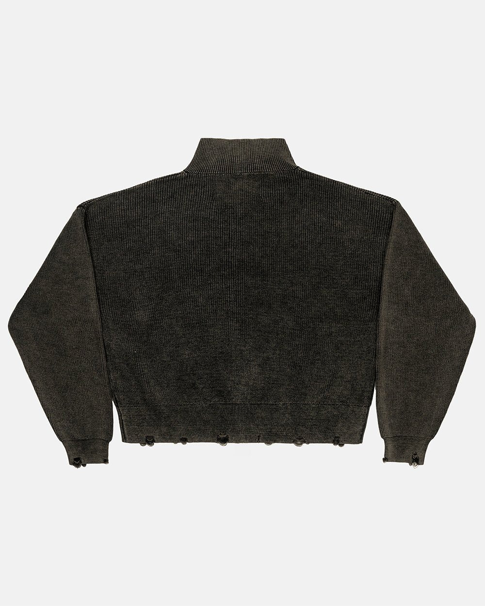 DISTRESS CURVED ZIP KNIT BLACK - Cold Culture