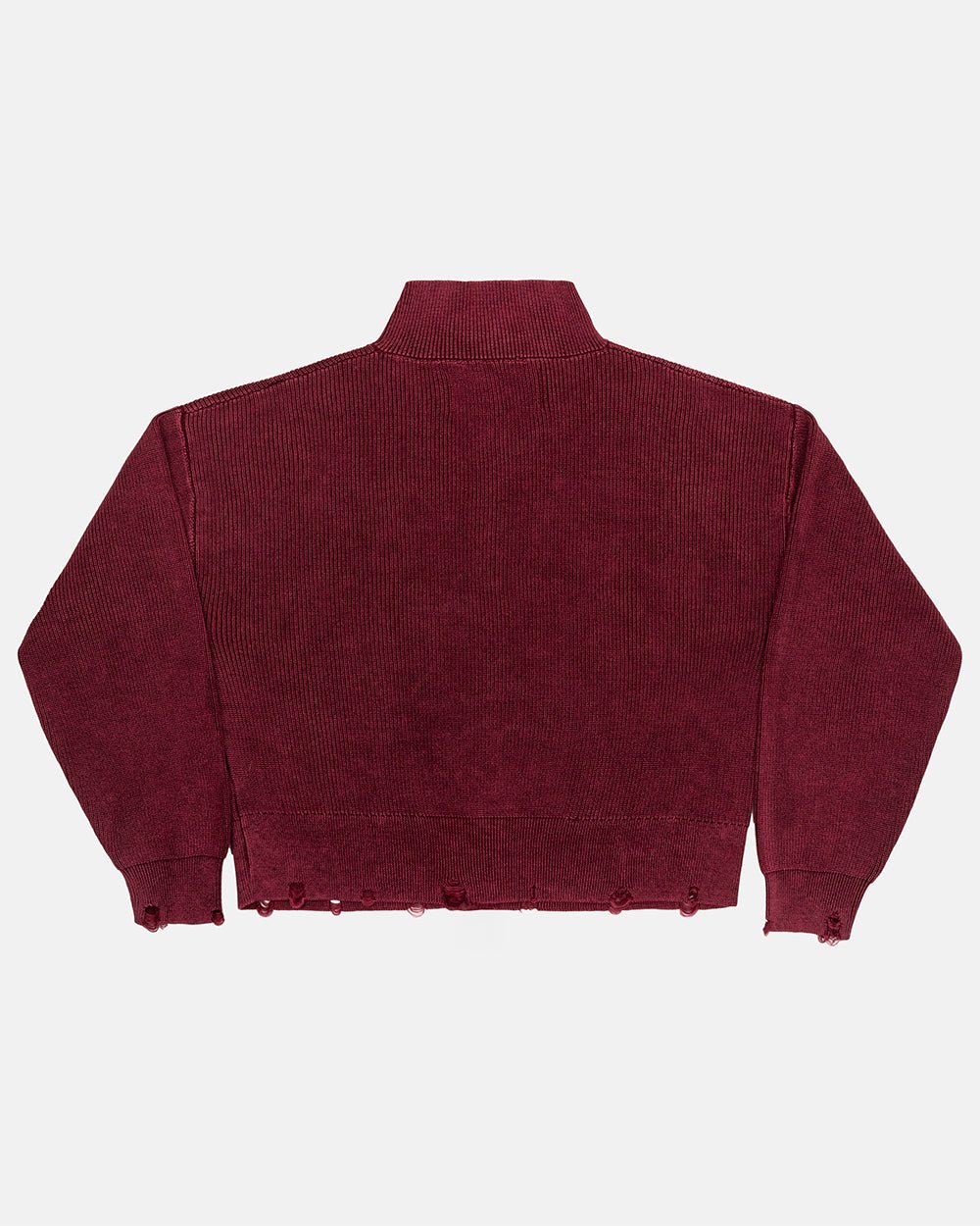 DISTRESS CURVED ZIP KNIT BURGUNDY - Cold Culture