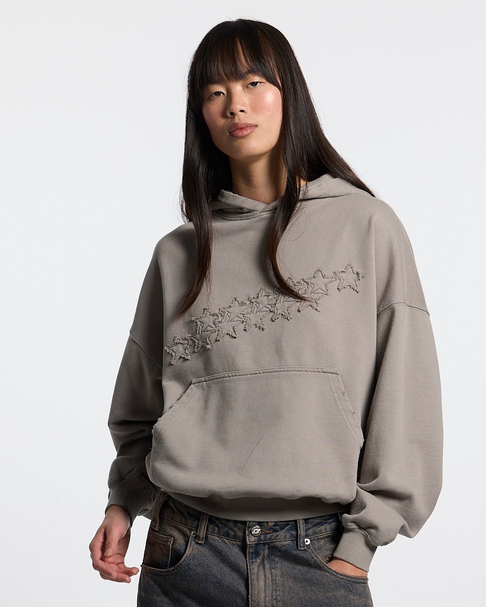 DISTRESS STARS HOODIE BEIGE - Cold Culture #woman