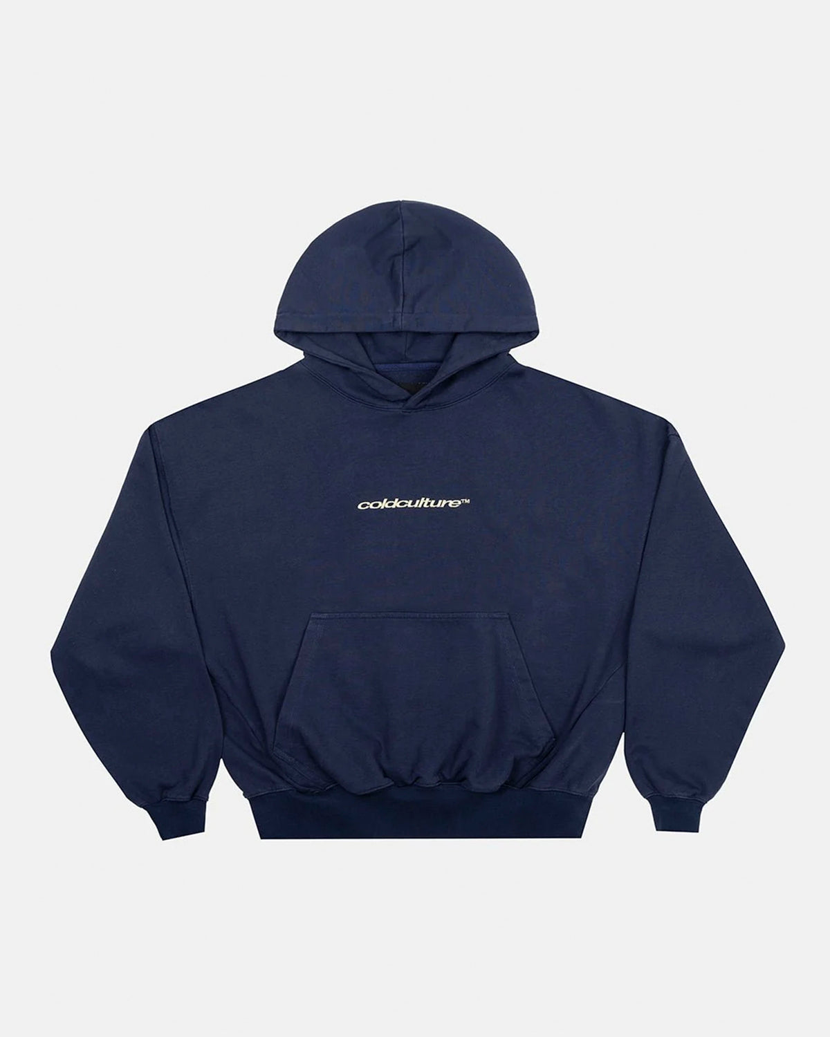 DISTRESSED DEFENSE HOODIE NAVY - navy distressed hoodie, front view - Cold Culture #packshot
