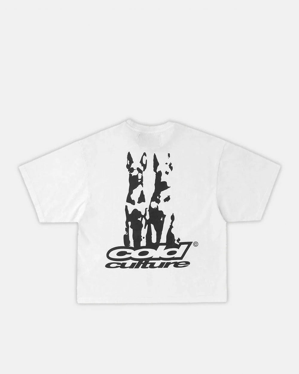 DOGS TEE WHITE - white oversized graphic tee, back view - Cold Culture #packshot