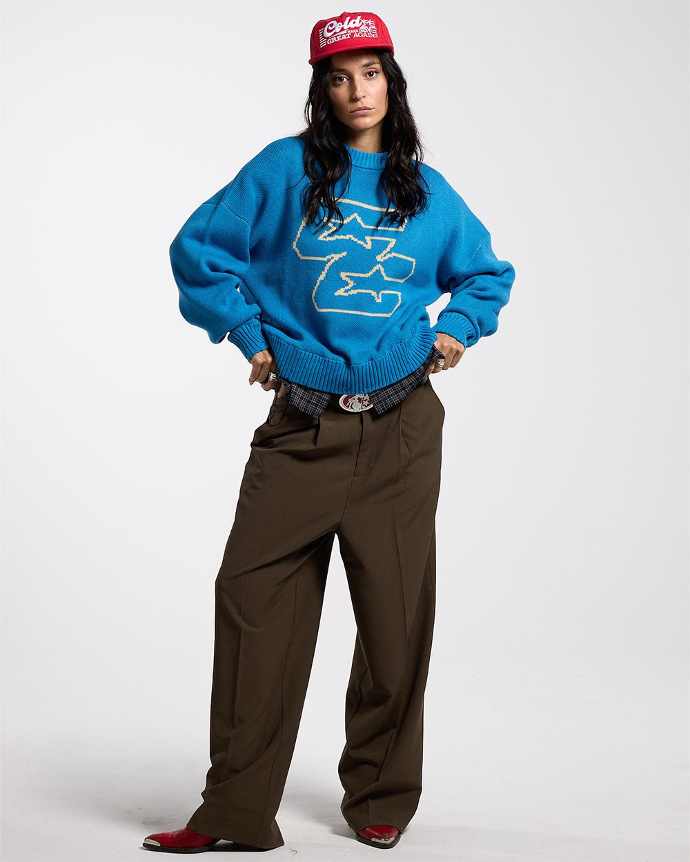 DOUBLE C STARS KNIT TARTAN BLUE - COLD CULTURE