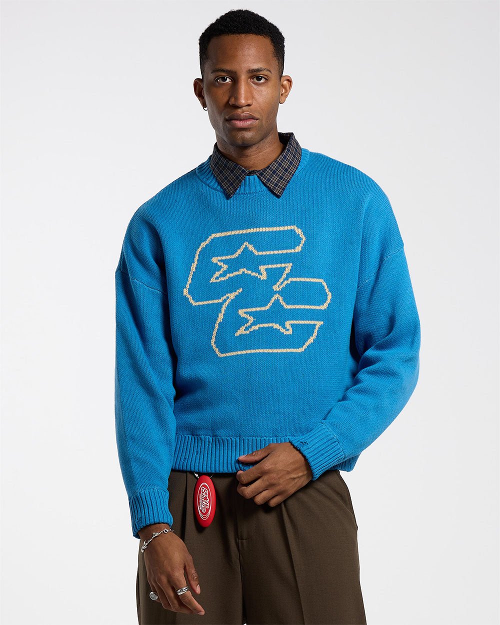 DOUBLE C STARS KNIT TARTAN BLUE - COLD CULTURE