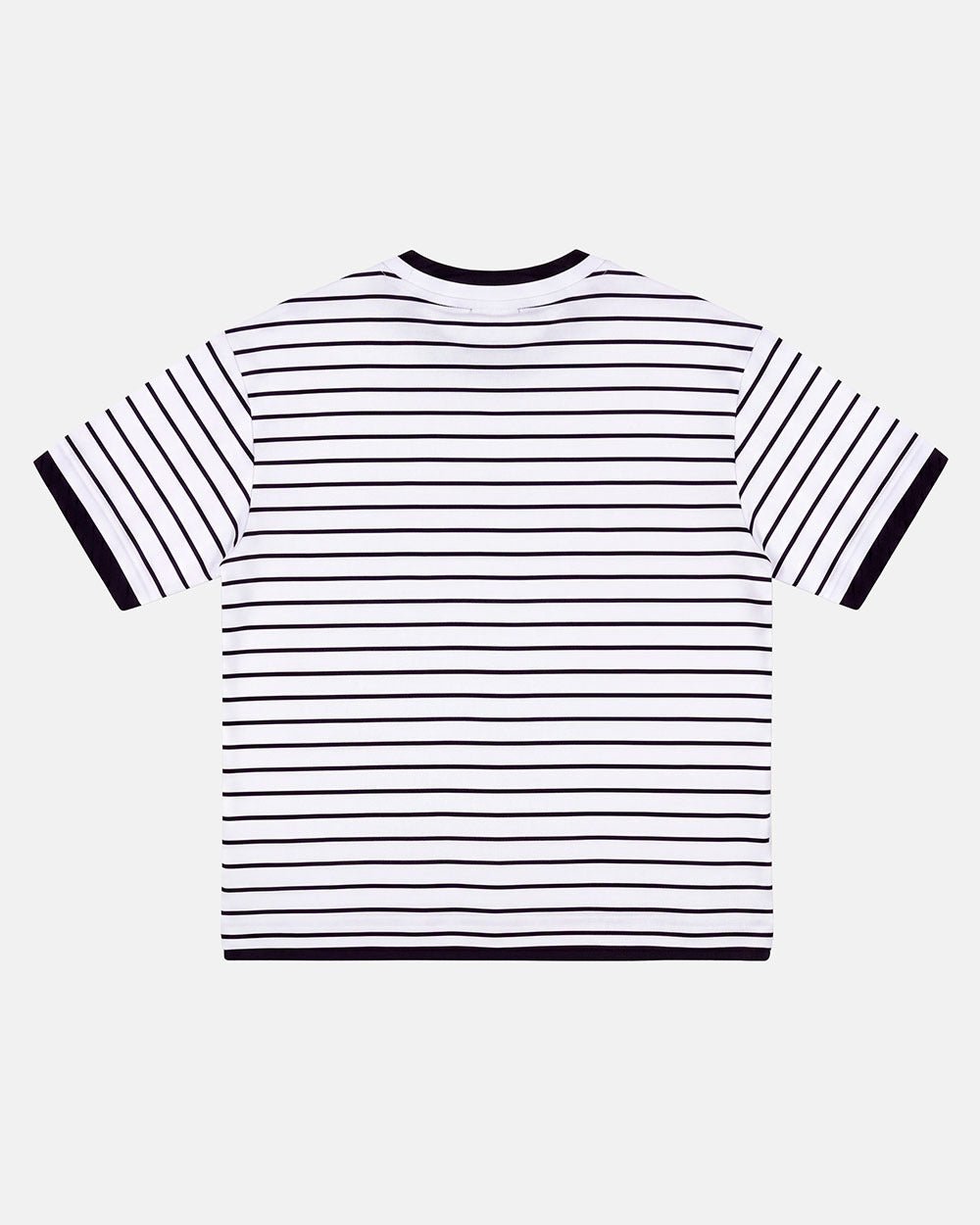 DOUBLE TEE WHITE - white striped pocket tee, back view - Cold Culture