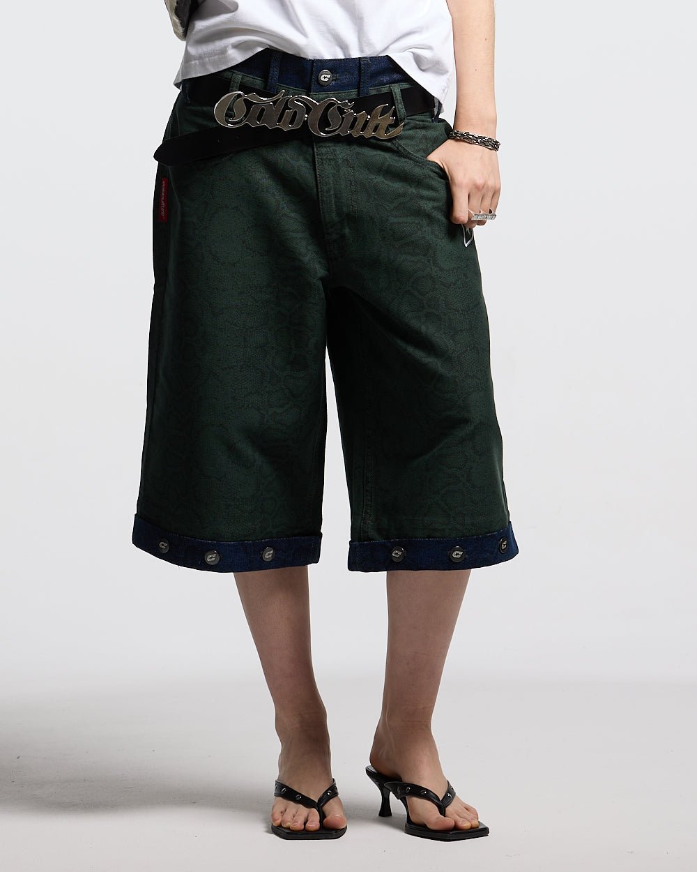 DOUBLE WAIST SNAKE SUIT JORTS GREEN - COLD CULTURE