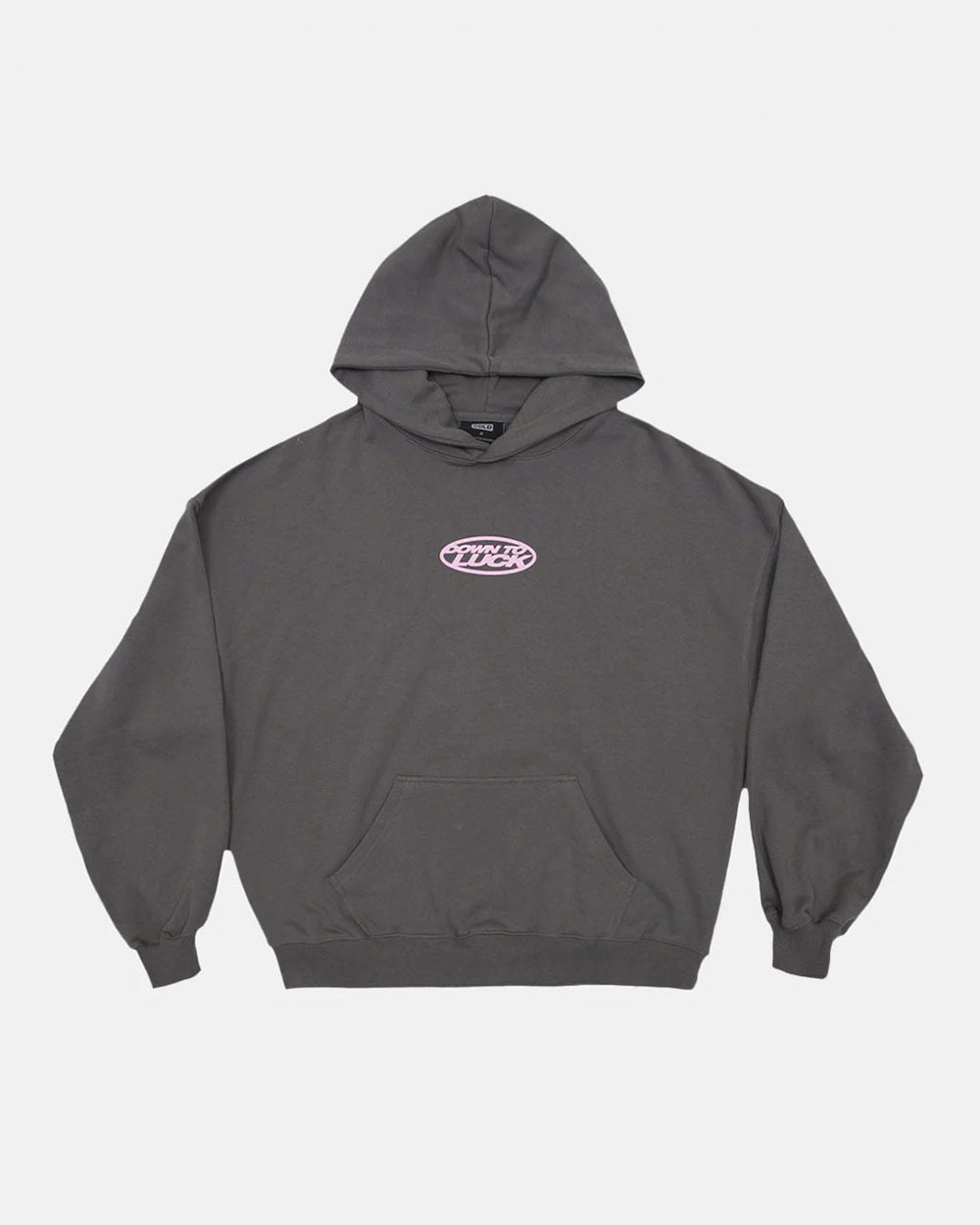 DOWN TO LUCK HOODIE SMOKEY GREY - grey graphic print hoodie, front view - Cold Culture #packshot