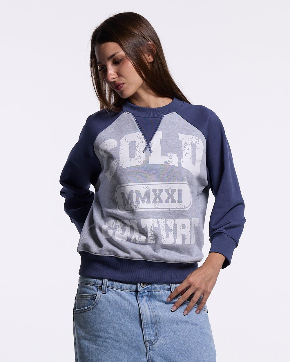 EST.2021 CREWNECK HEATHER GREY AND NAVY - Cold Culture