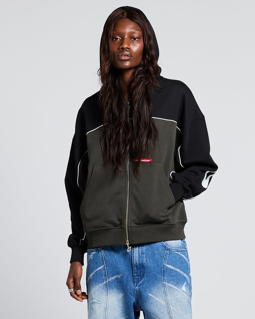 FLESH ZIP HOODIE BLACK & GREY - Cold Culture