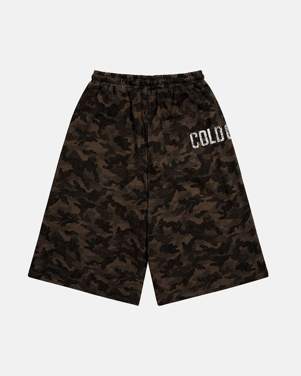 FRONT LINE JORTS GREEN - green camo shorts, back view - Cold Culture