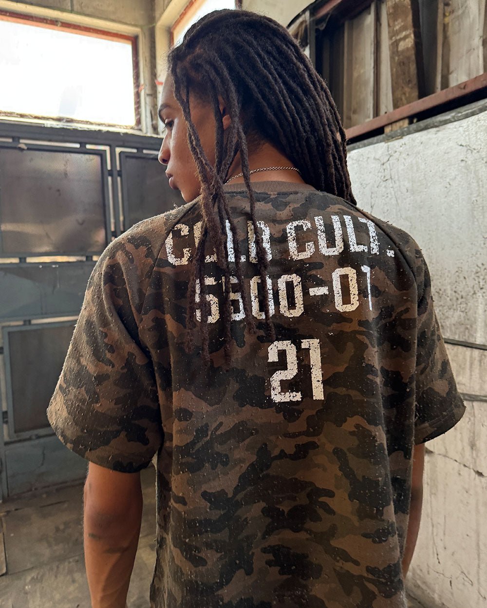 FRONT LINE TEE GREEN - olive camo tee, worn detail - Cold Culture