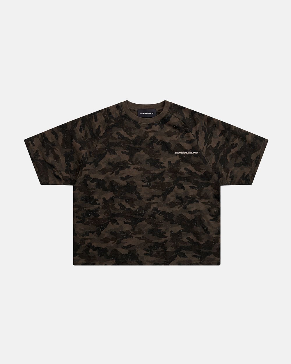 FRONT LINE TEE GREEN - olive camo tee, front view - Cold Culture