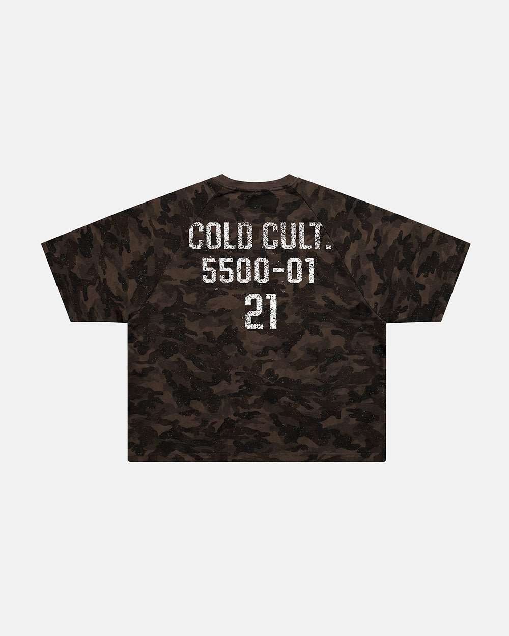 FRONT LINE TEE GREEN - olive camo tee, back view - Cold Culture
