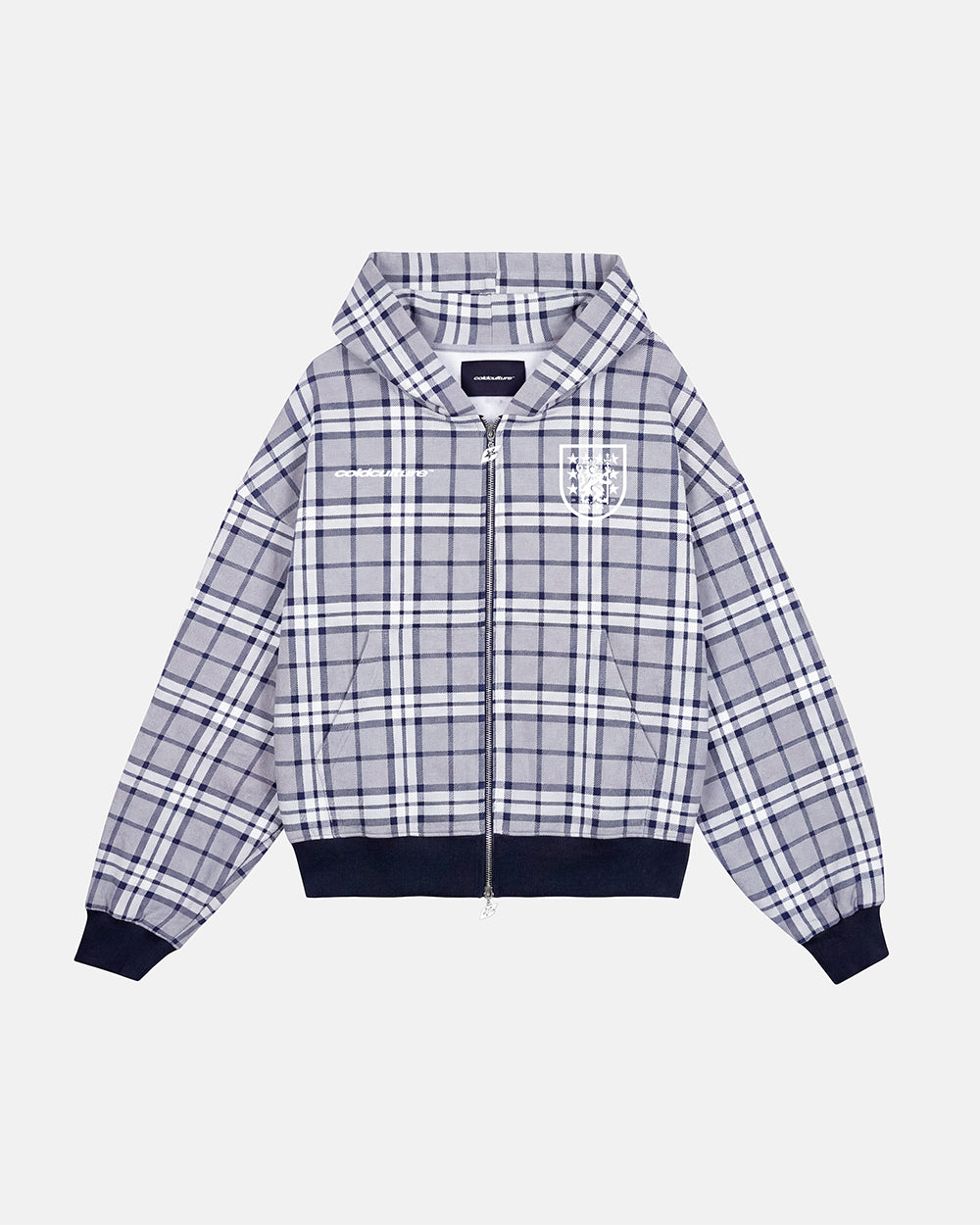 GRID ZIP HOODIE TARTAN DARK BLUE/GREY