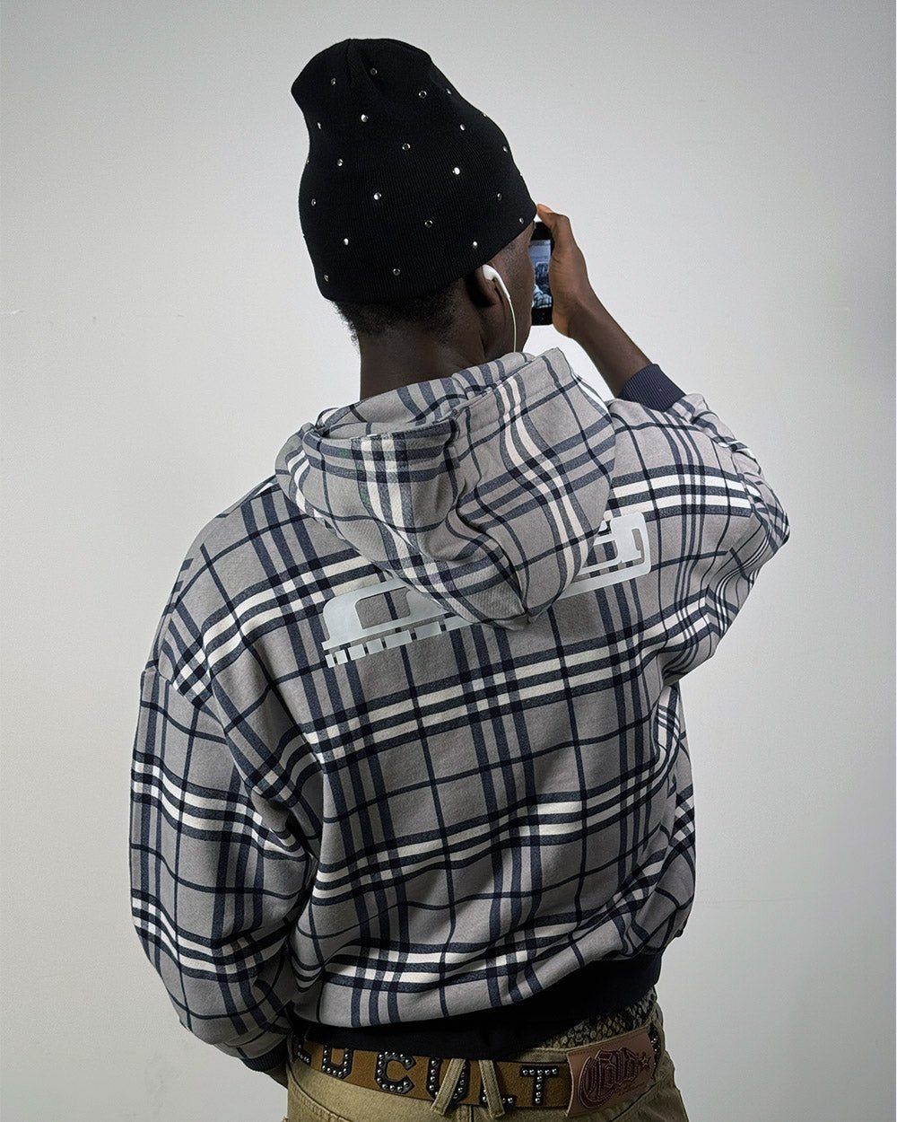 GRID ZIP HOODIE TARTAN DARK BLUE/GREY - Cold Culture