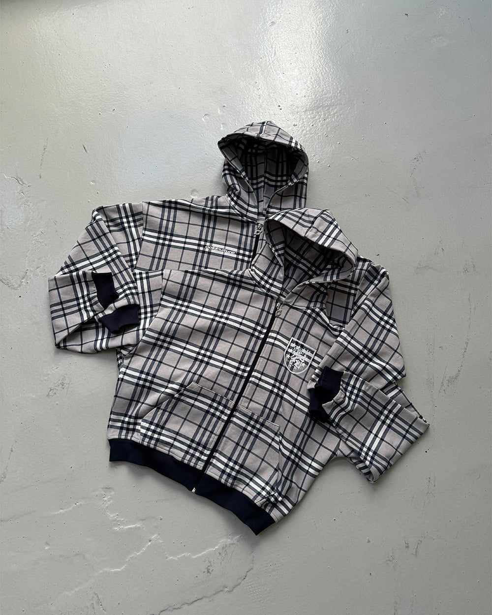 GRID ZIP HOODIE TARTAN DARK BLUE/GREY - COLD CULTURE