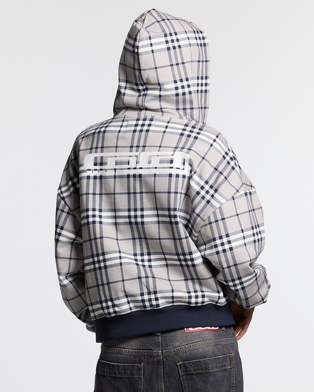GRID ZIP HOODIE TARTAN DARK BLUE/GREY - Cold Culture #woman
