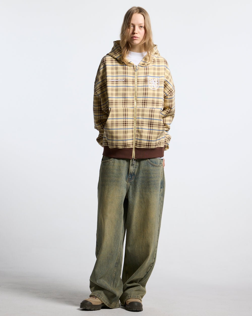 GRID ZIP HOODIE YELLOW & BROWN - Cold Culture #woman