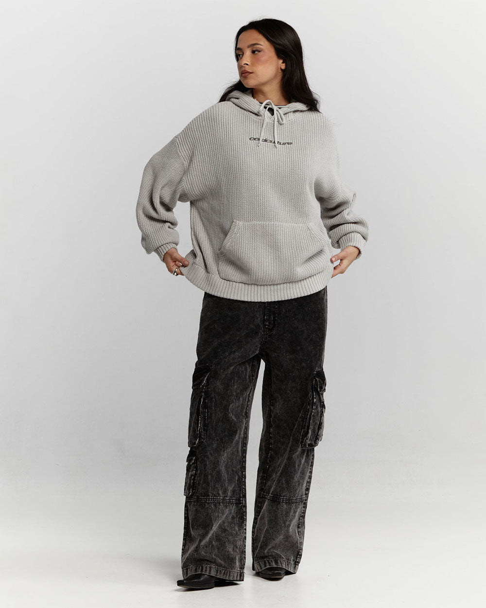 HORSE KNITTED HOODIE PEARL GREY - COLD CULTURE