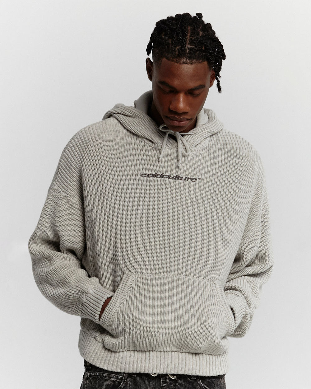 HORSE KNITTED HOODIE PEARL GREY - COLD CULTURE