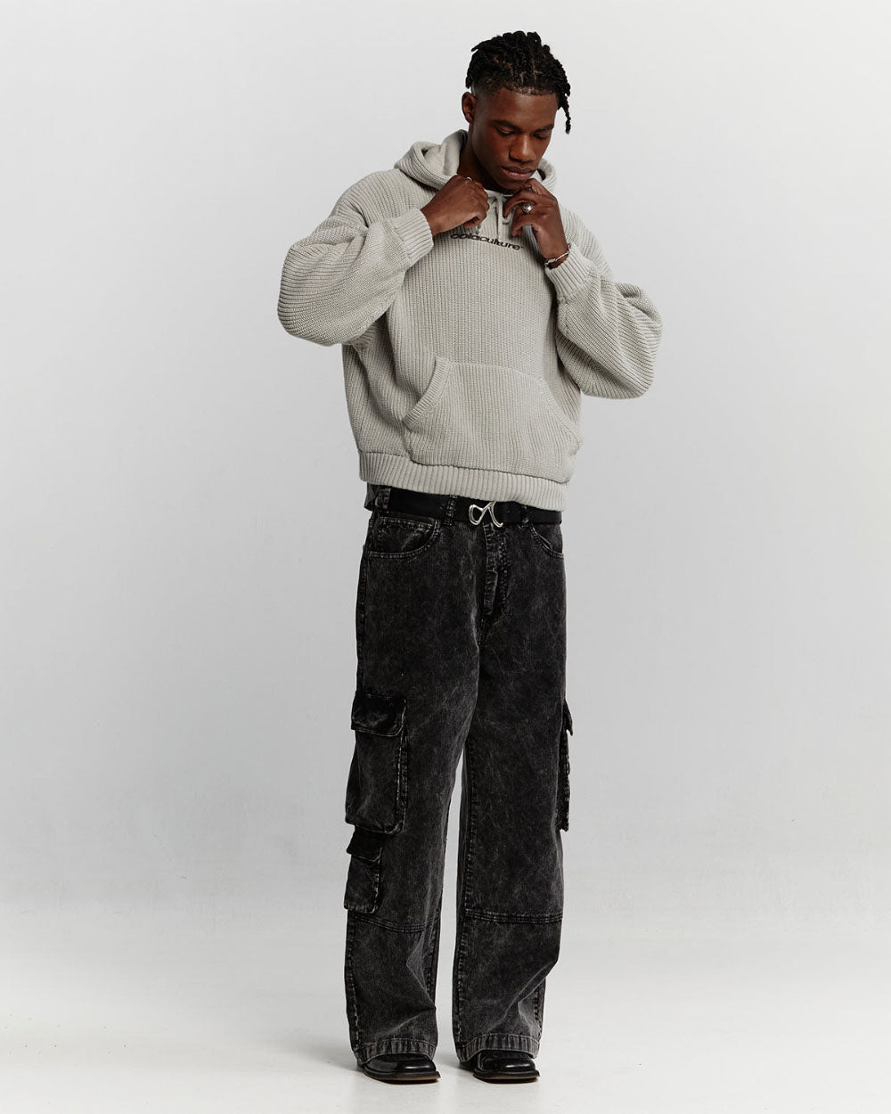 HORSE KNITTED HOODIE PEARL GREY - COLD CULTURE