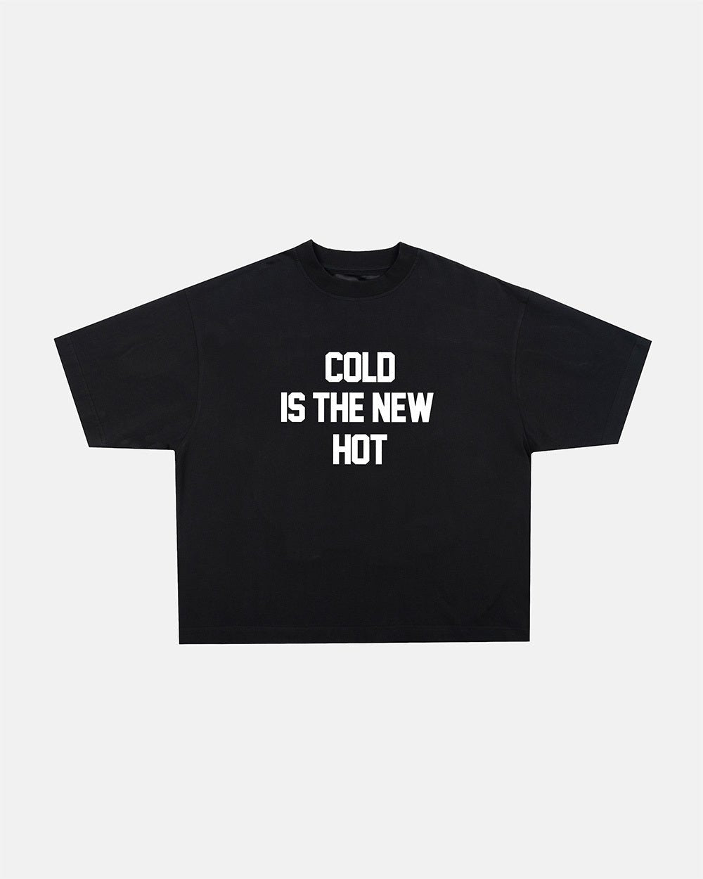 HOT TEE BLACK - black slogan print tee, front view - Cold Culture
