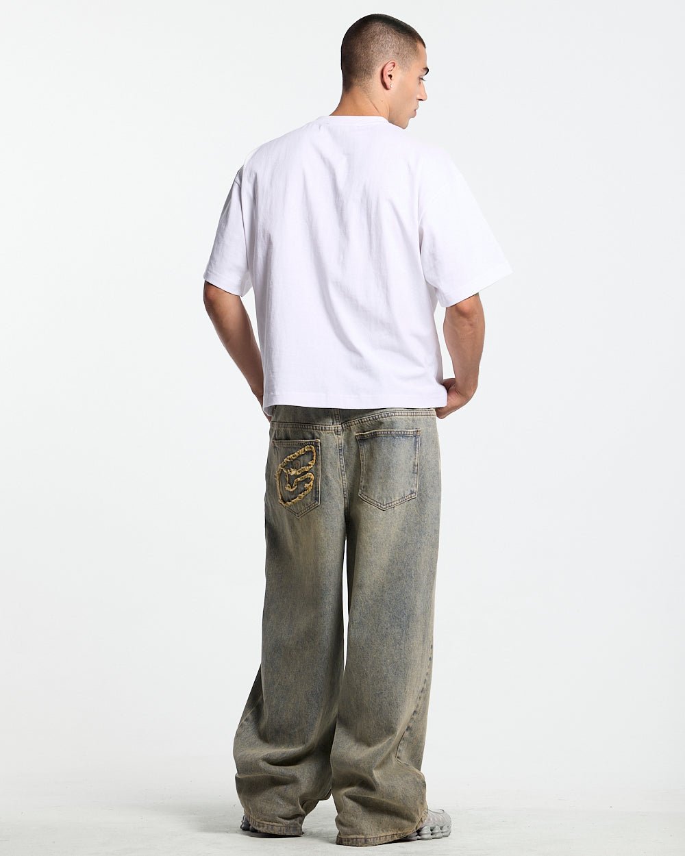HOT TEE WHITE - white slogan print tee, back view on male model - Cold Culture