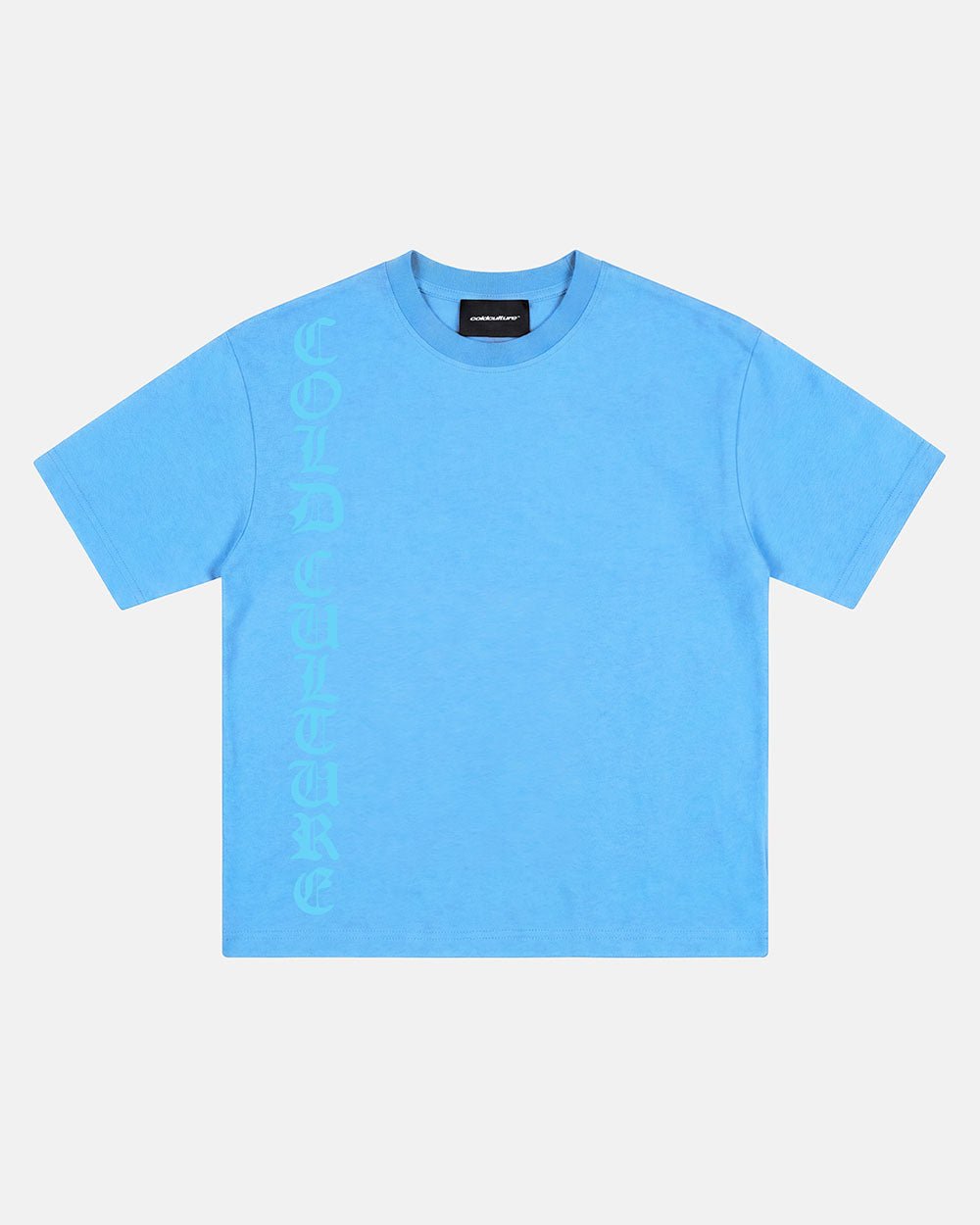 ICEY TEE BLUE - light blue graphic tee, front view - Cold Culture