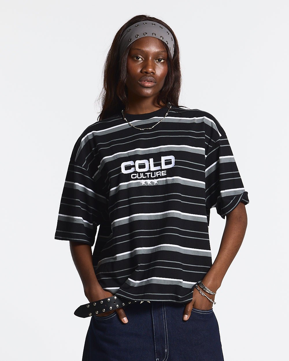 INTERNATIONAL STARS TEE GREY STRIPED - COLD CULTURE