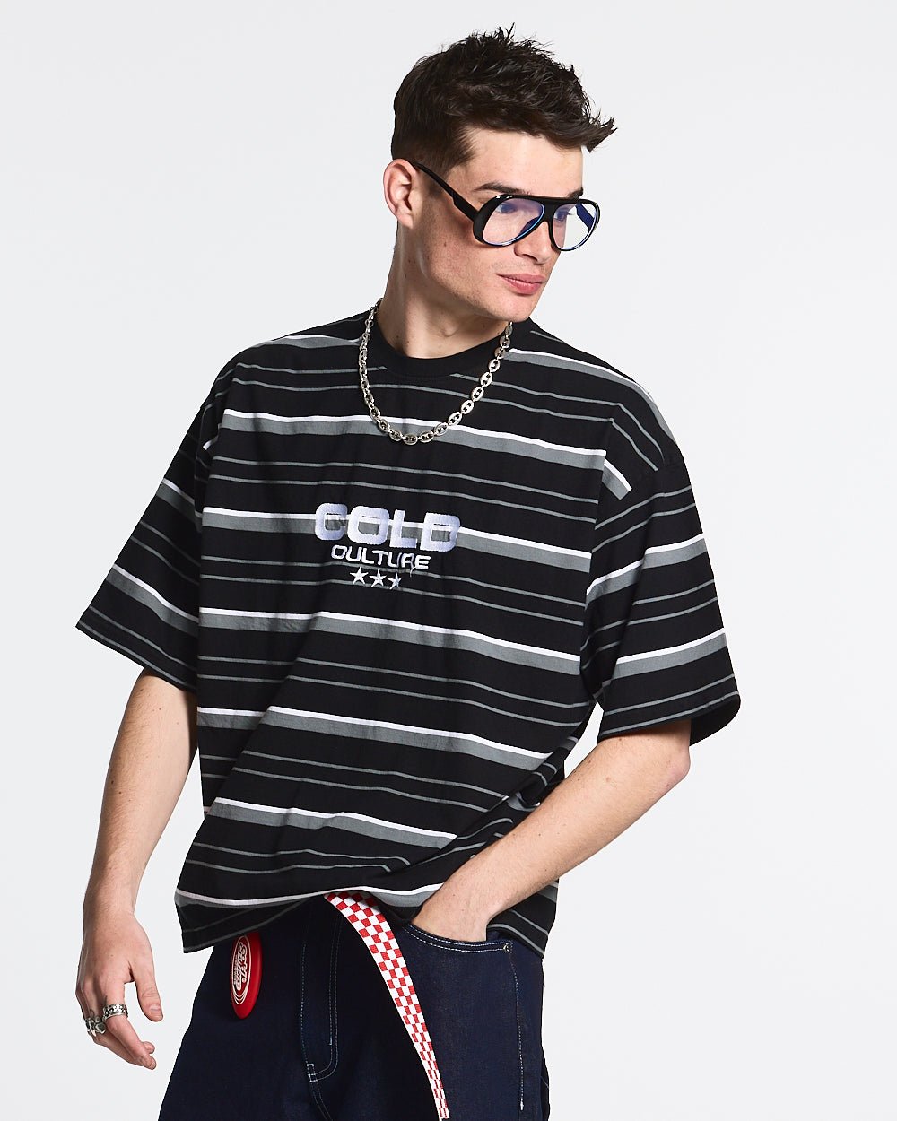 INTERNATIONAL STARS TEE GREY STRIPED - COLD CULTURE