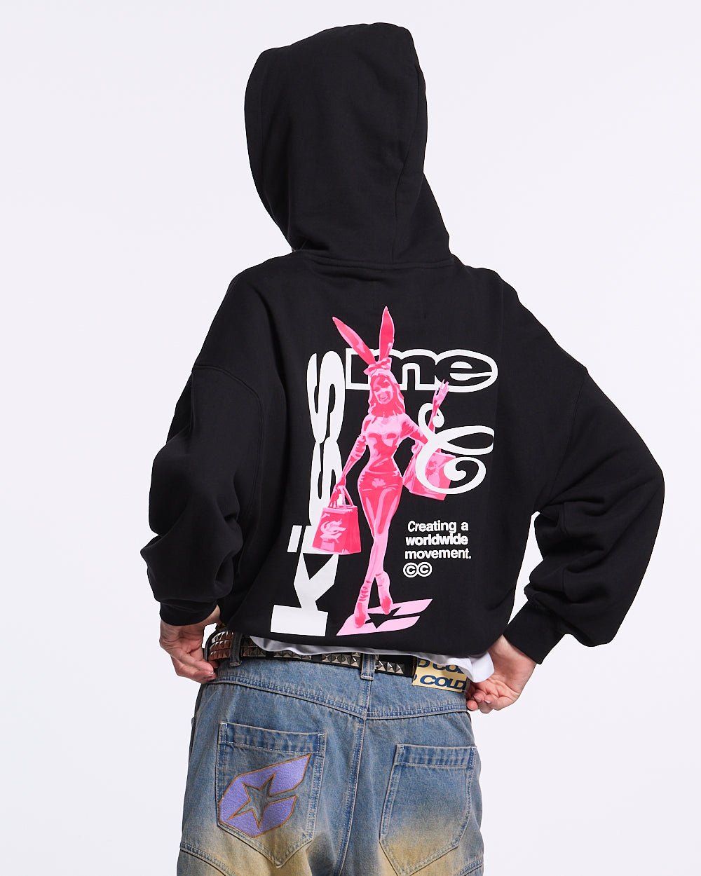 KISS THE BUNNY HOODIE BLACK - COLD CULTURE