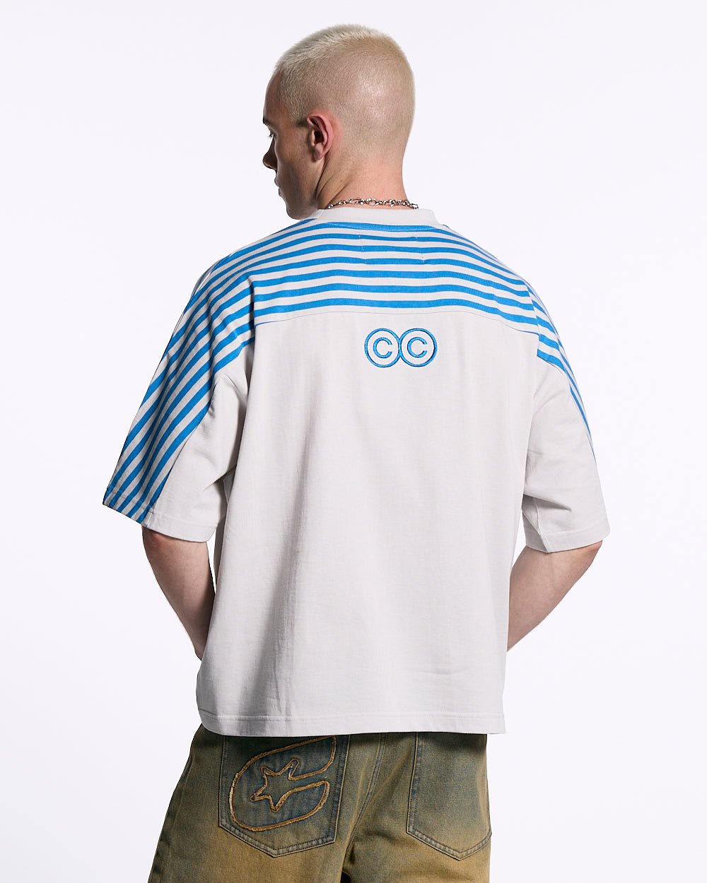 LOLLY HALF STRIPES TEE GREY AND BLUE - COLD CULTURE