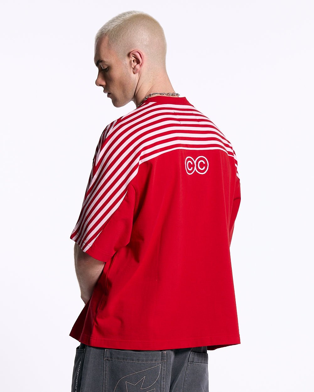 LOLLY HALF STRIPES TEE PINK AND RED - COLD CULTURE