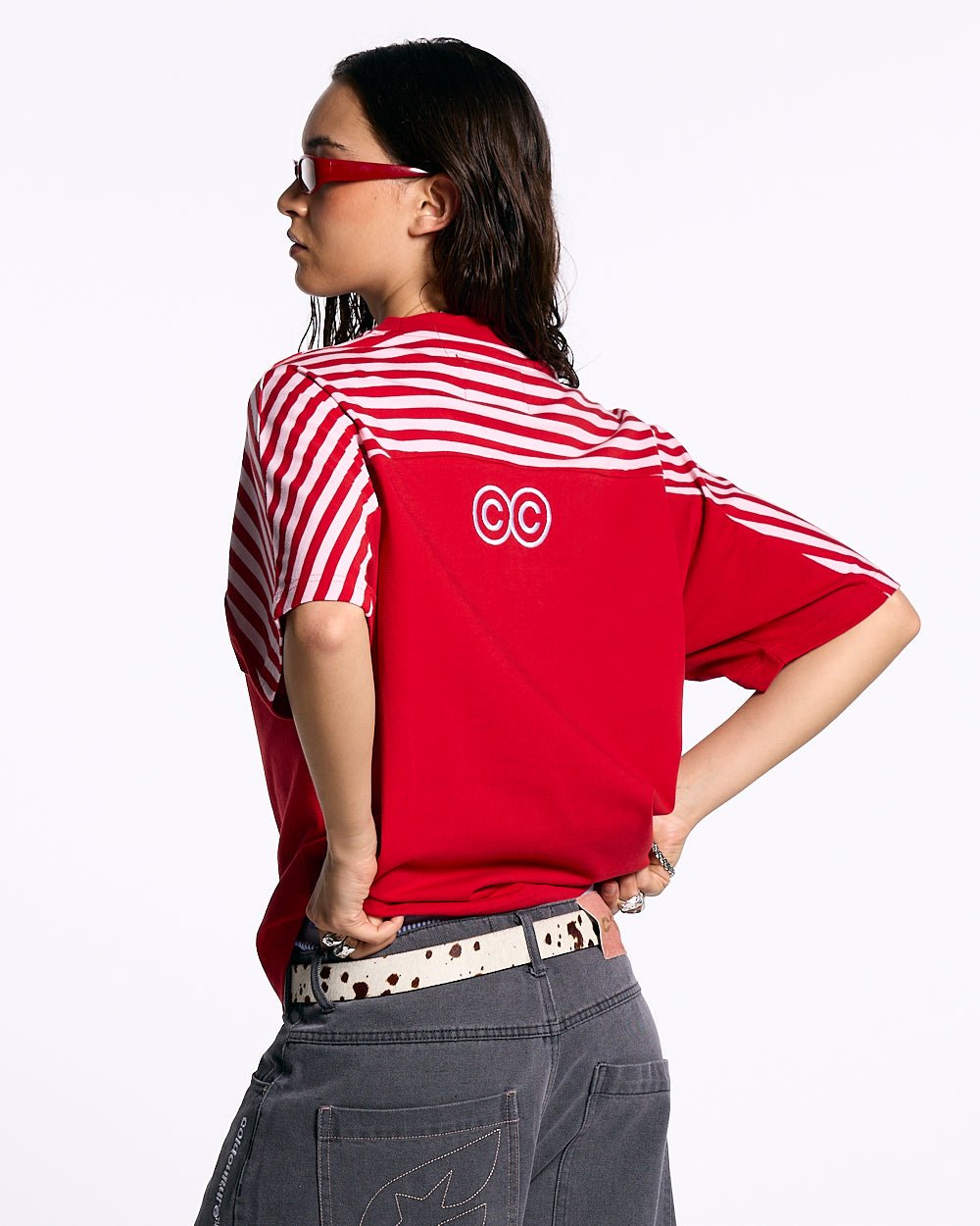 LOLLY HALF STRIPES TEE PINK AND RED - COLD CULTURE