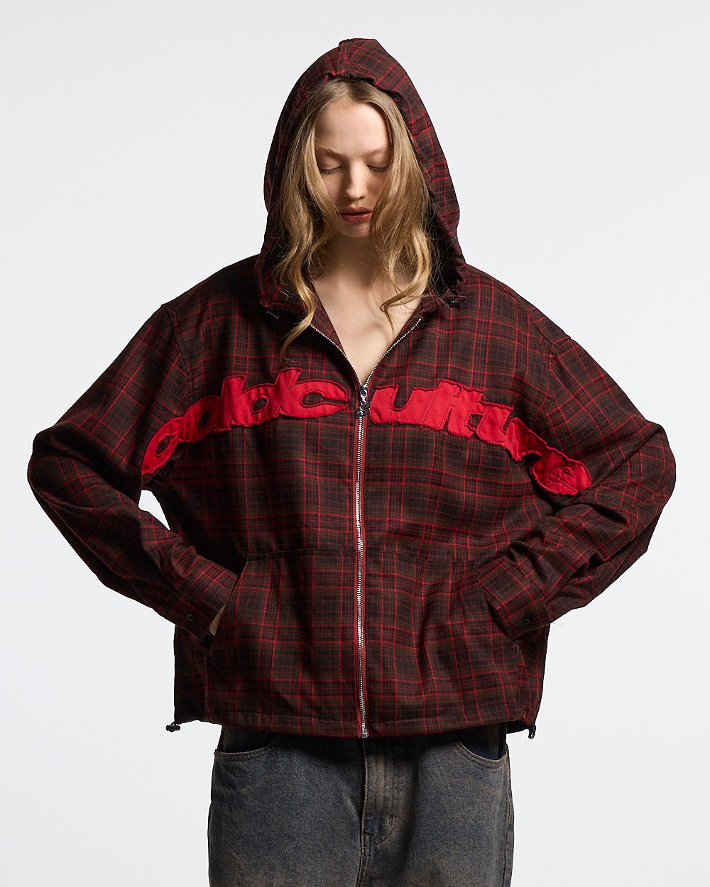MEMPHIS HOODED SHIRT RED & BLACK TARTAN - Cold Culture #woman