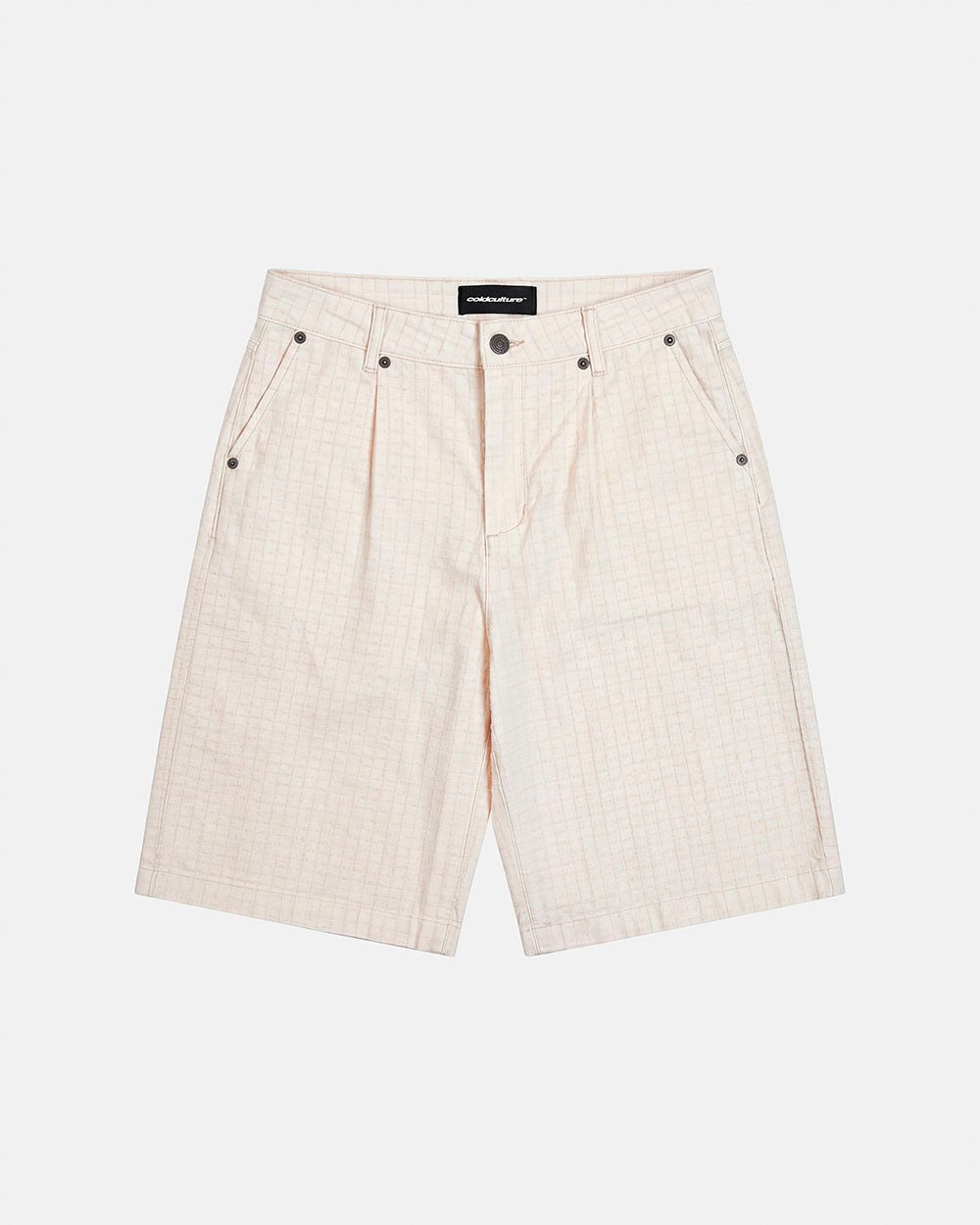 NEEDLE PUNCH SHORT WHITE - off-white textured shorts, front view - Cold Culture