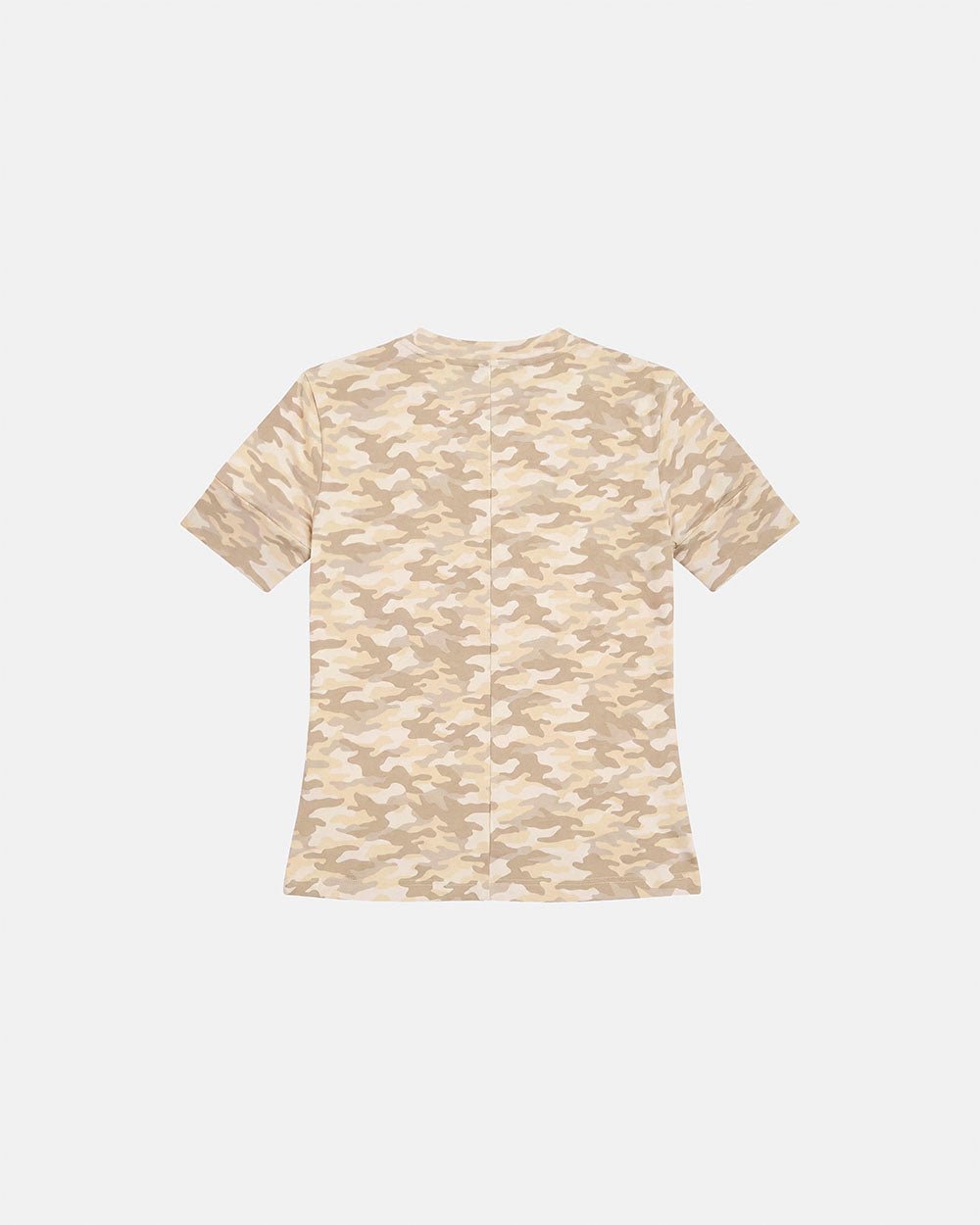 NEUTRAL FIELD BABY TEE CAMO - beige camo baby tee, back view - Cold Culture
