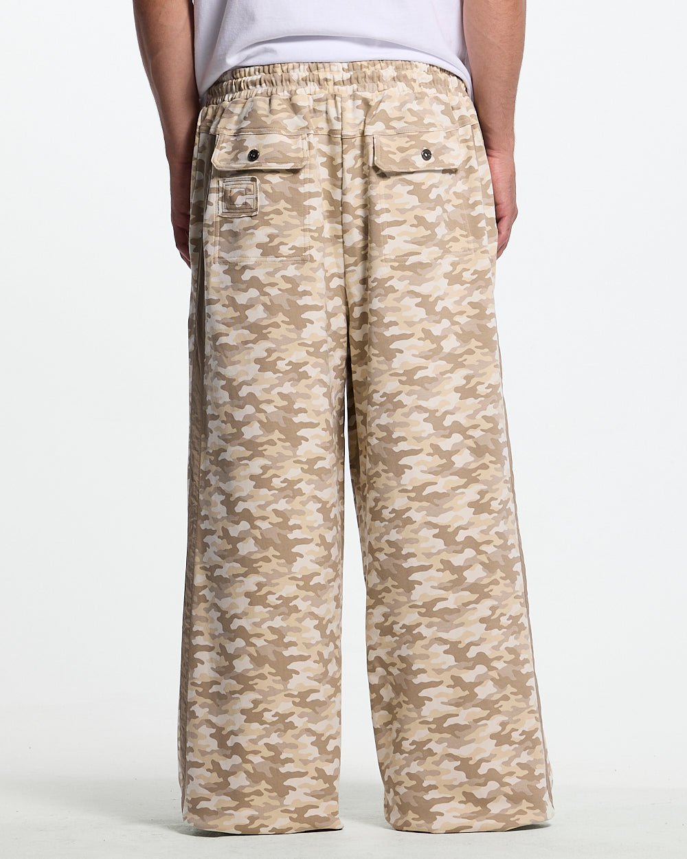NEUTRAL FIELD SWEATPANTS CAMO - beige camo sweatpants, back view on male model - Cold Culture