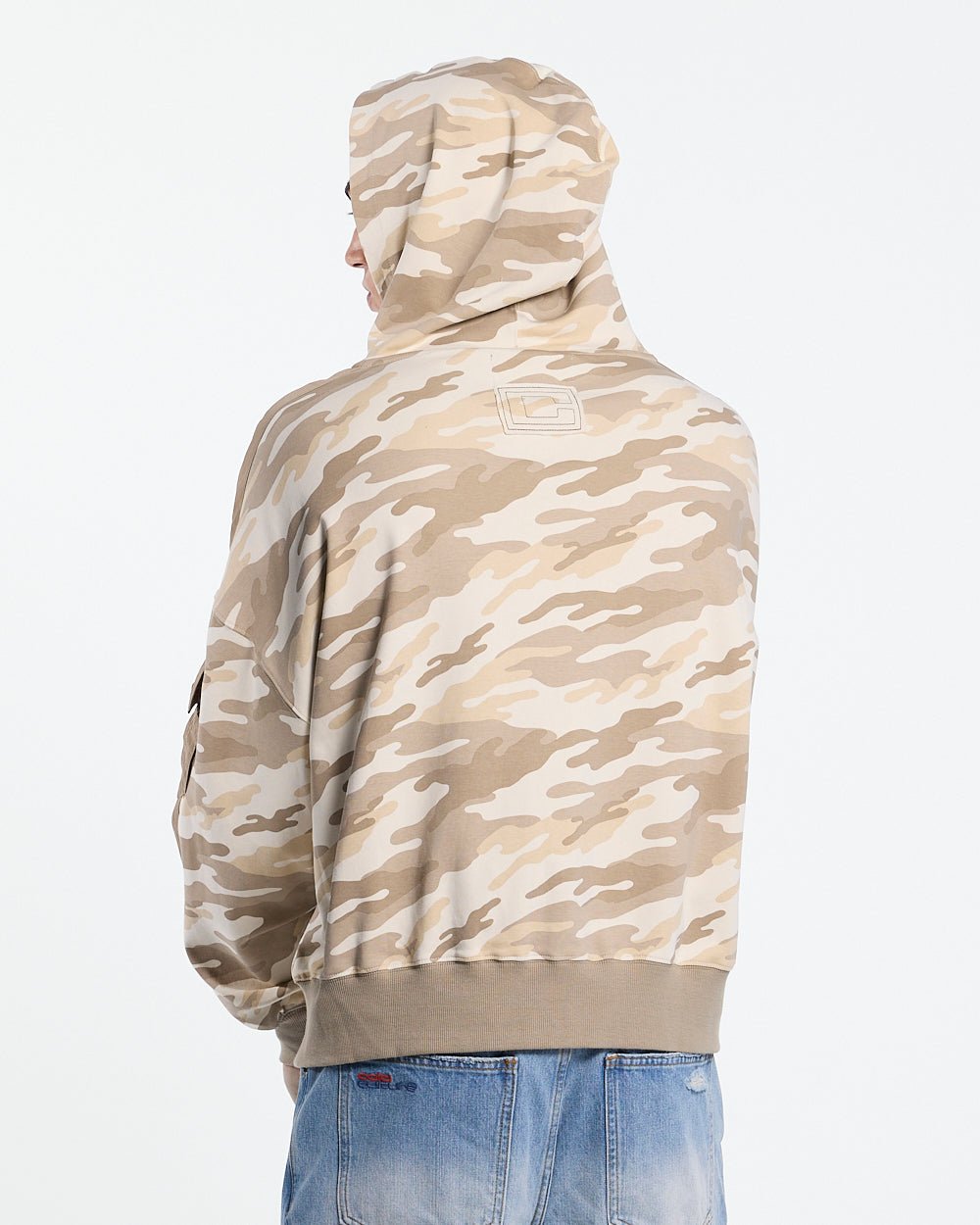 NEUTRAL FIELD ZIP HOODIE CAMO - beige camo zip-up hoodie, back view on male model - Cold Culture