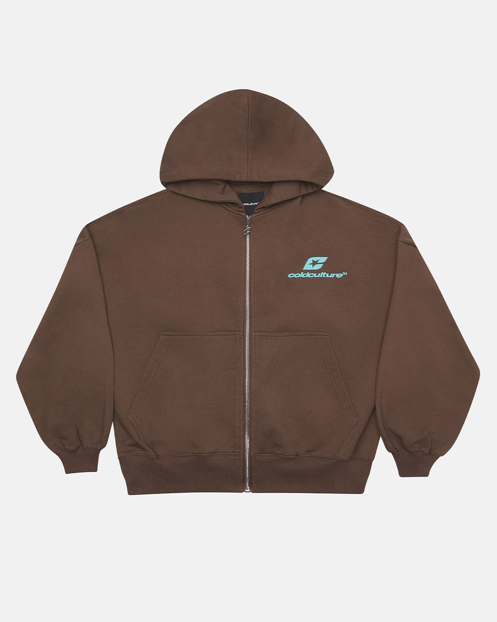 NEW CURVED ZIP HOODIE BROWN & BLUE - COLD CULTURE