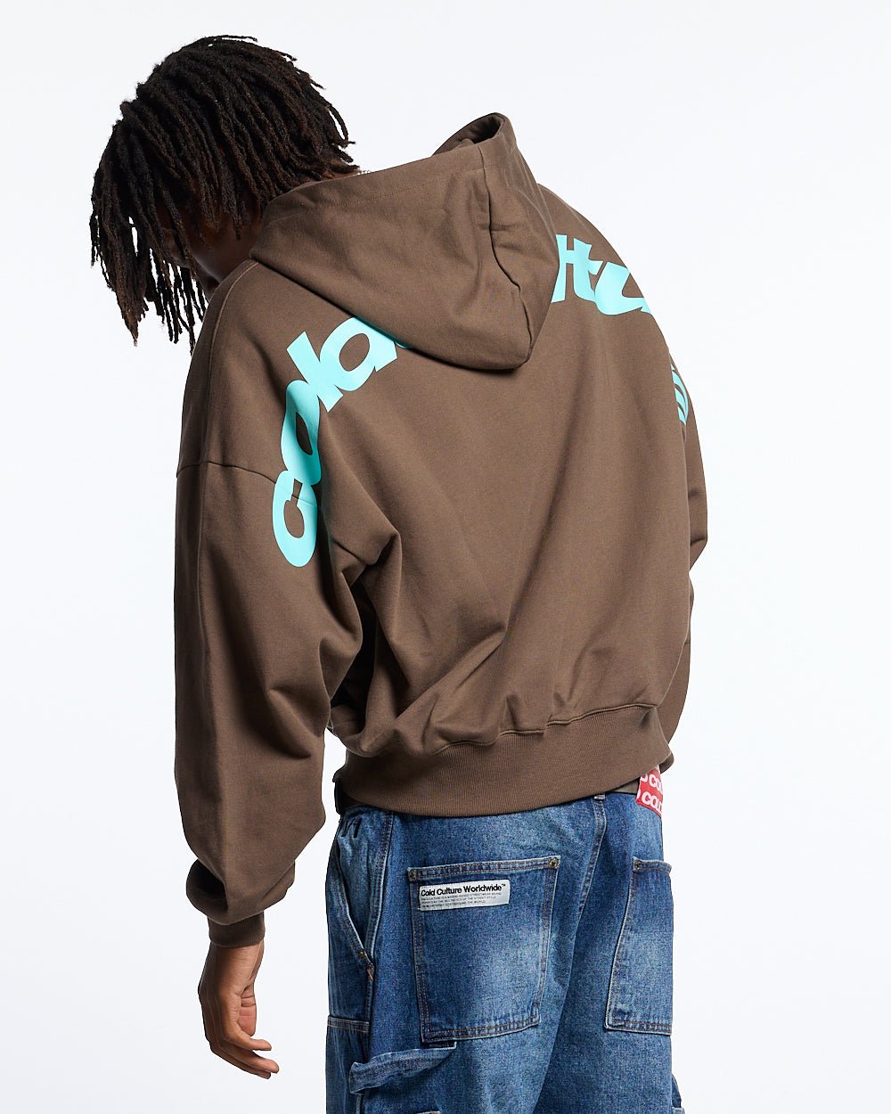NEW CURVED ZIP HOODIE BROWN & BLUE - COLD CULTURE