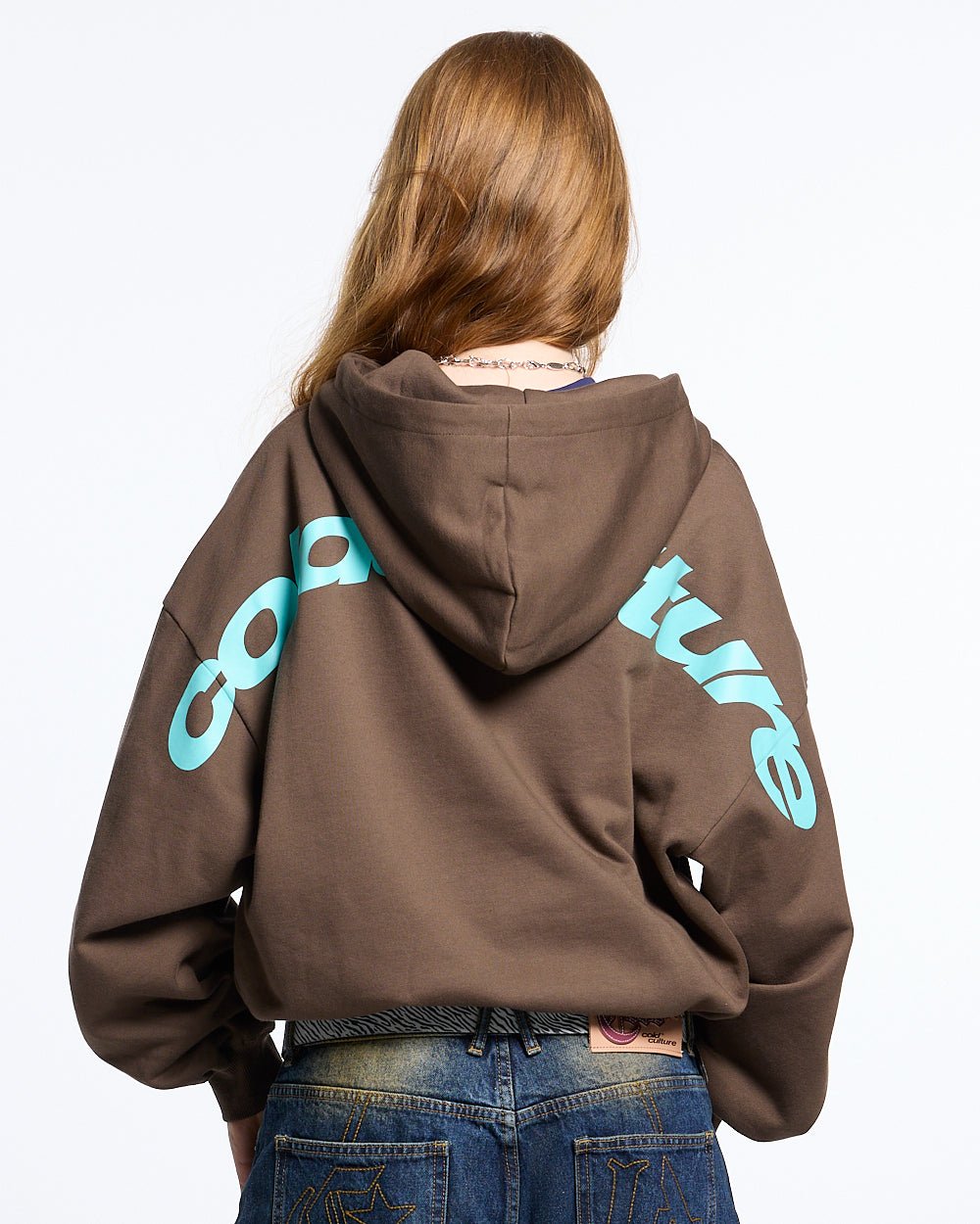 NEW CURVED ZIP HOODIE BROWN & BLUE - COLD CULTURE