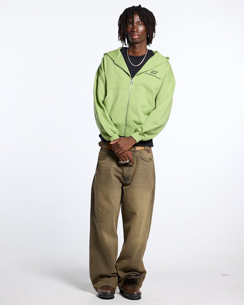 NEW CURVED ZIP HOODIE GREEN - COLD CULTURE
