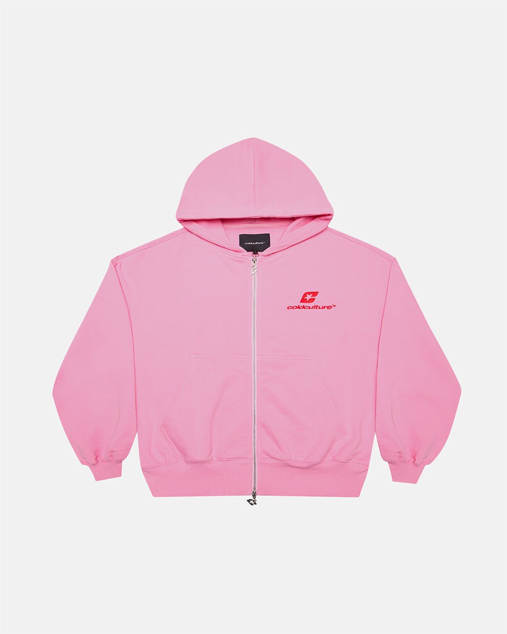 NEW CURVED ZIP HOODIE PINK & RED - COLD CULTURE