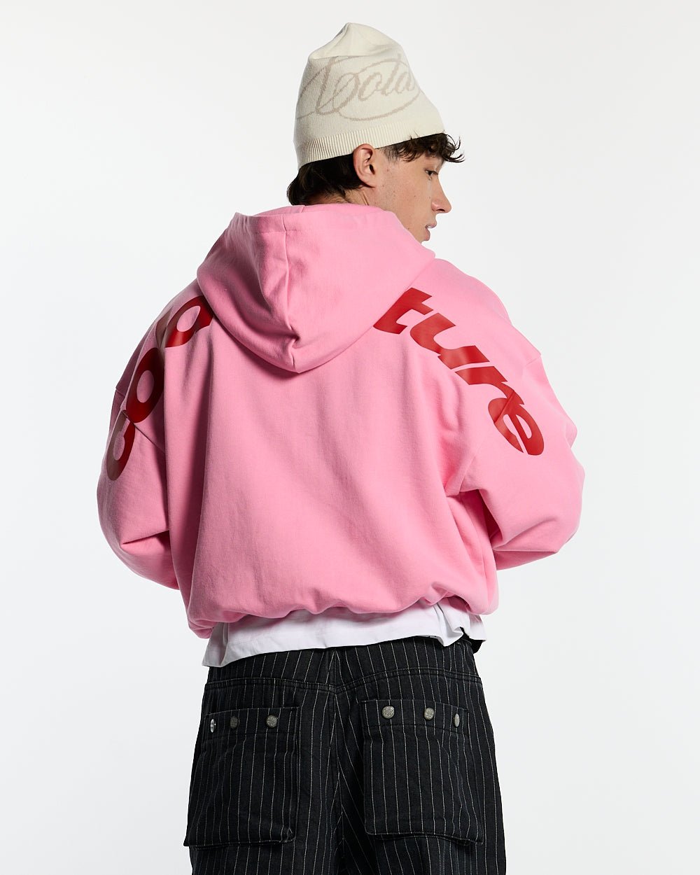NEW CURVED ZIP HOODIE PINK & RED - COLD CULTURE