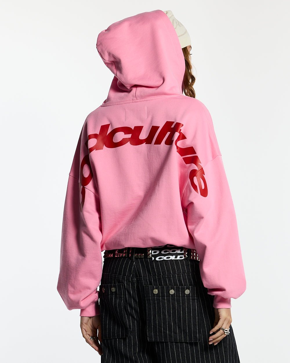 NEW CURVED ZIP HOODIE PINK & RED - COLD CULTURE