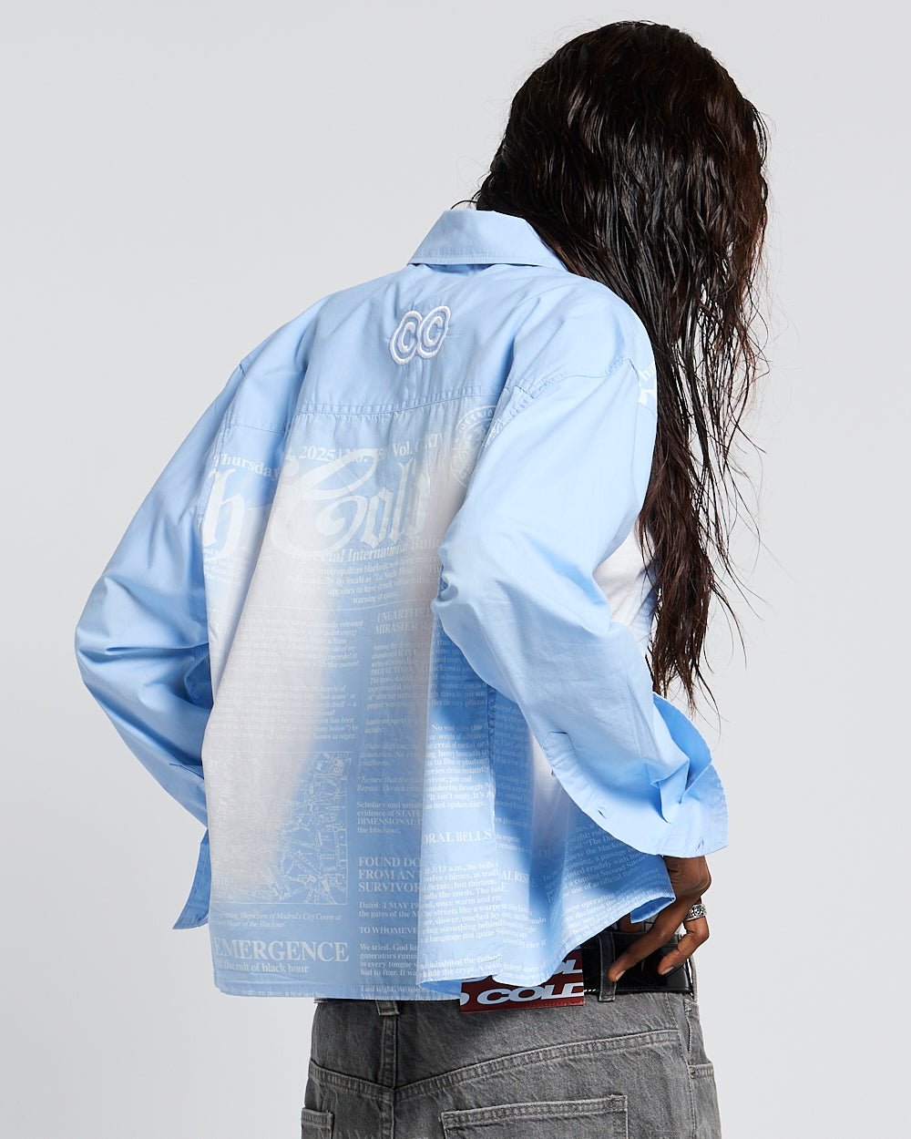 NEWSPAPER LONGSLEEVE SHIRT BABY BLUE - Cold Culture