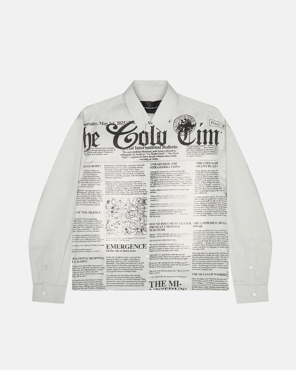 NEWSPAPER LONGSLEEVE SHIRT WHITE - Cold Culture