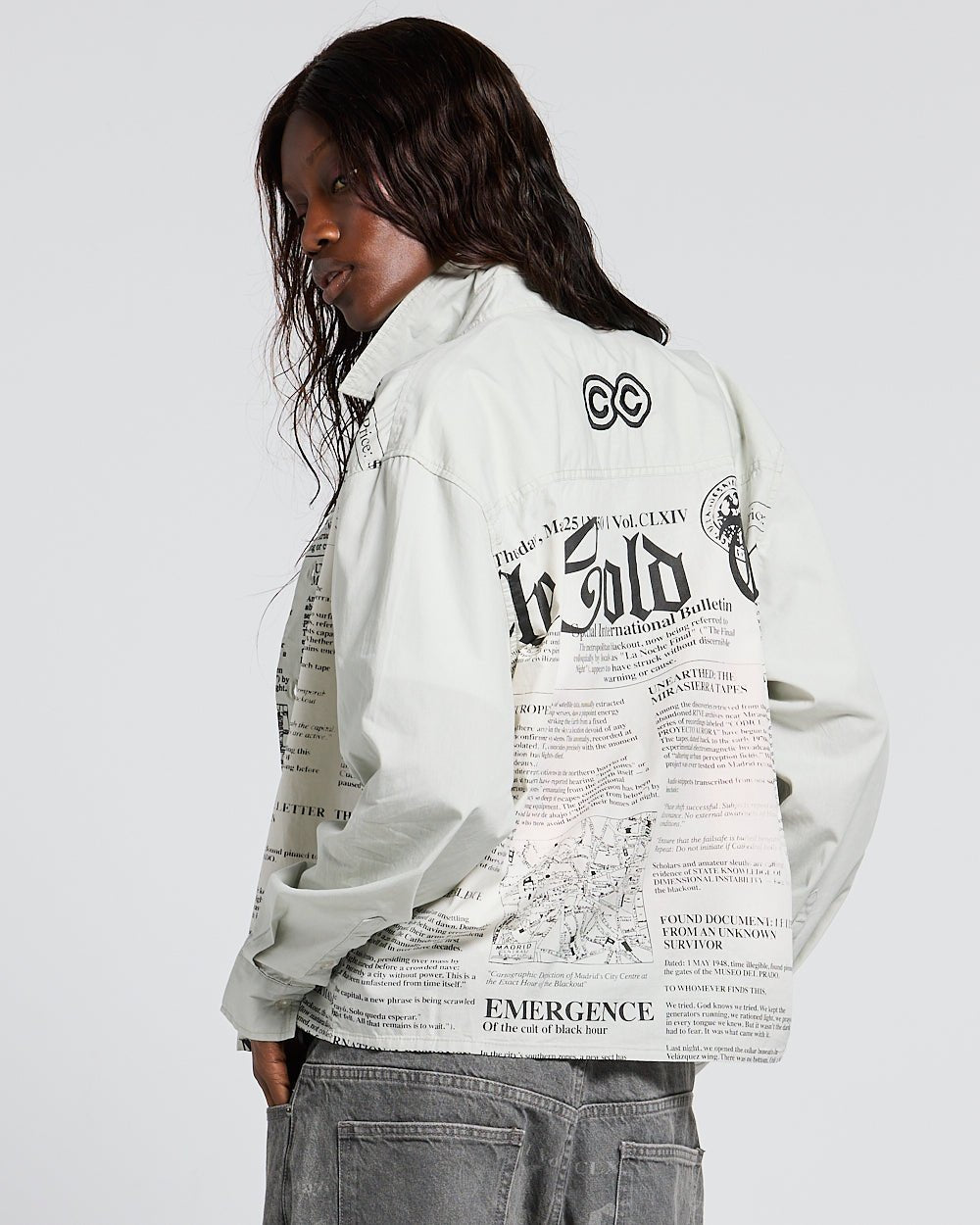 NEWSPAPER LONGSLEEVE SHIRT WHITE - Cold Culture