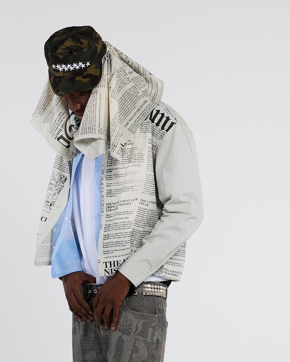 NEWSPAPER LONGSLEEVE SHIRT WHITE - Cold Culture