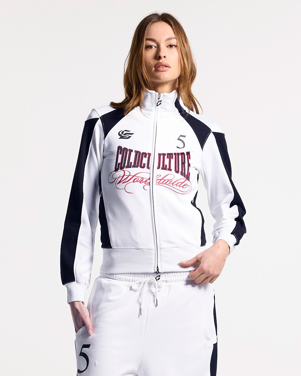 NIA SET ZIP UP WHITE & BLACK - Cold Culture